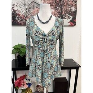 JTB Women’s Tunic Top Blouse Size S Paisley V Neck 3/4 Sleeve Asymmetrical